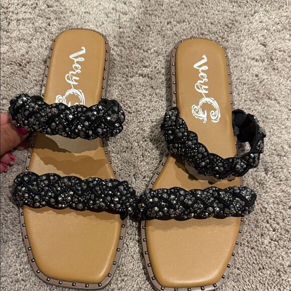 Very G Sparkle black Sandals! Size 10 like new - Picture 1 of 4